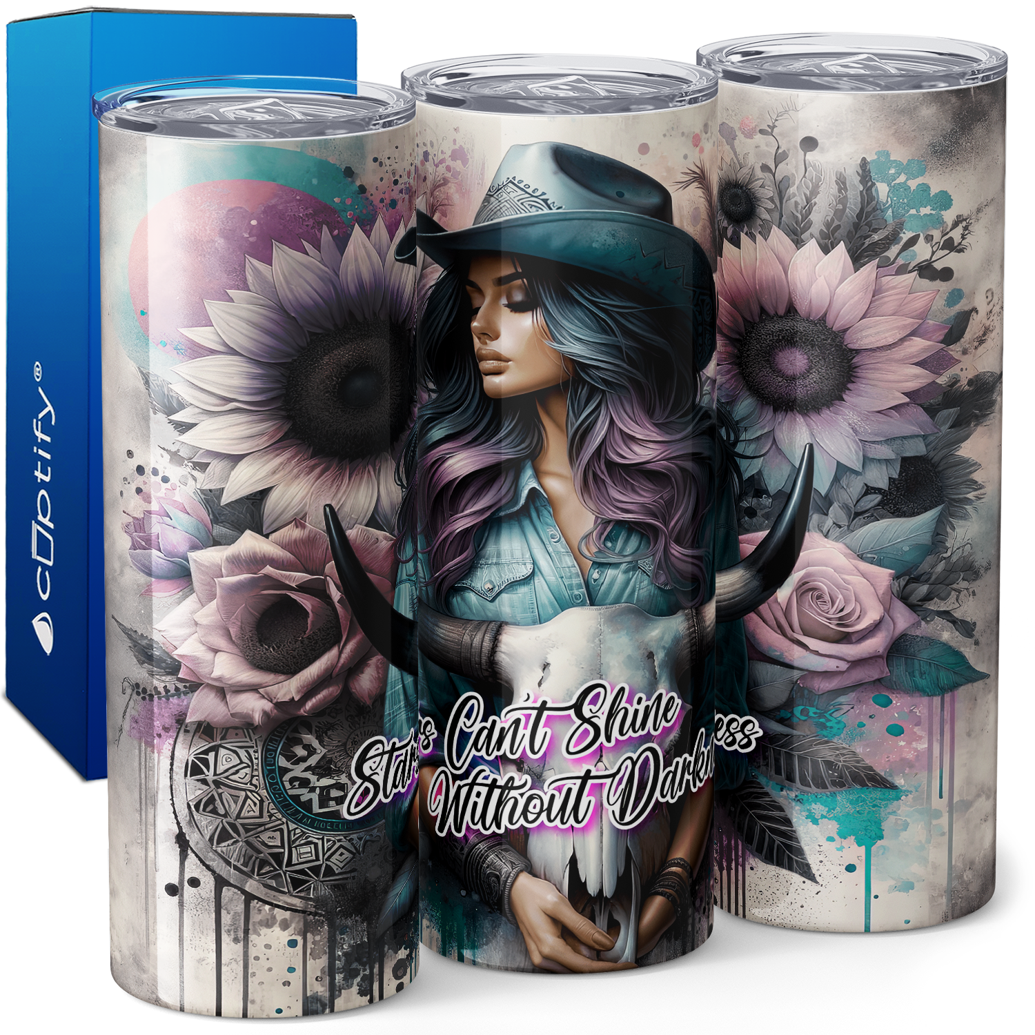 Cowgirl Stars Can't Shine Without Darkness 20oz Skinny Tumbler