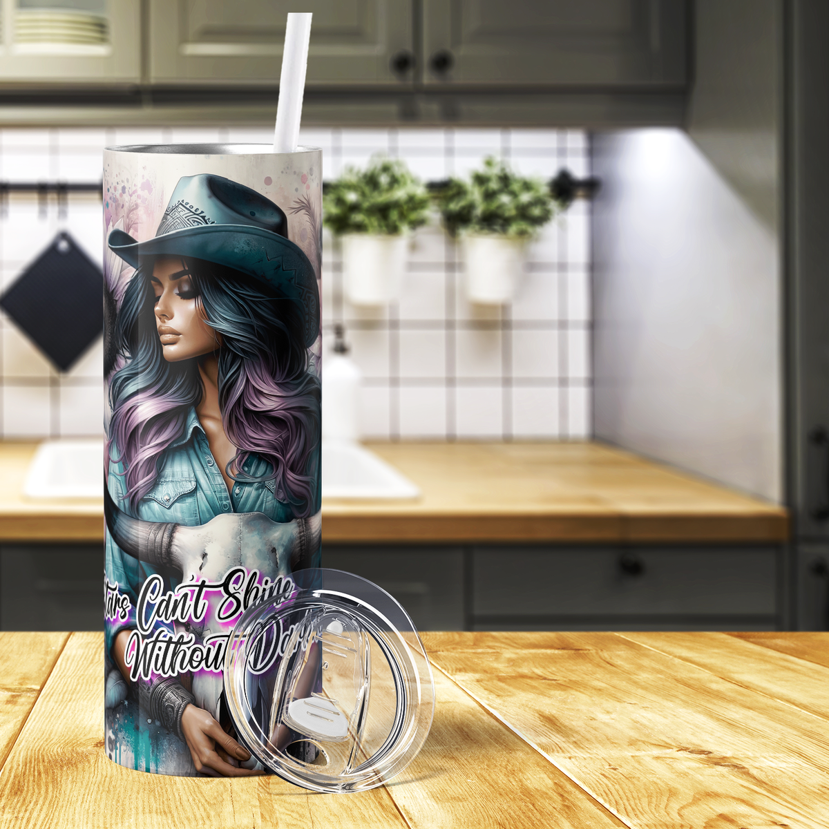 Cowgirl Stars Can't Shine Without Darkness 20oz Skinny Tumbler