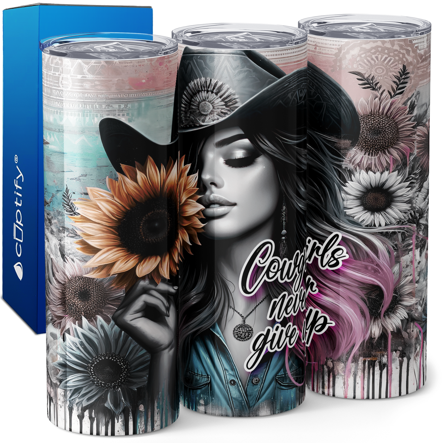 Cowgirls Never Give Up 20oz Skinny Tumbler