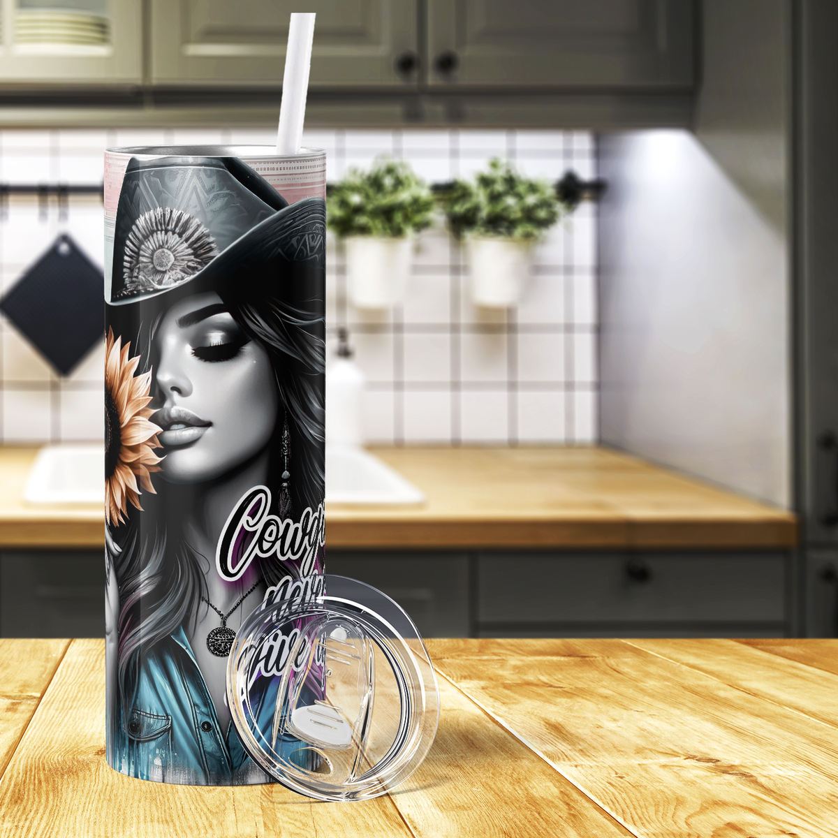 Cowgirls Never Give Up 20oz Skinny Tumbler