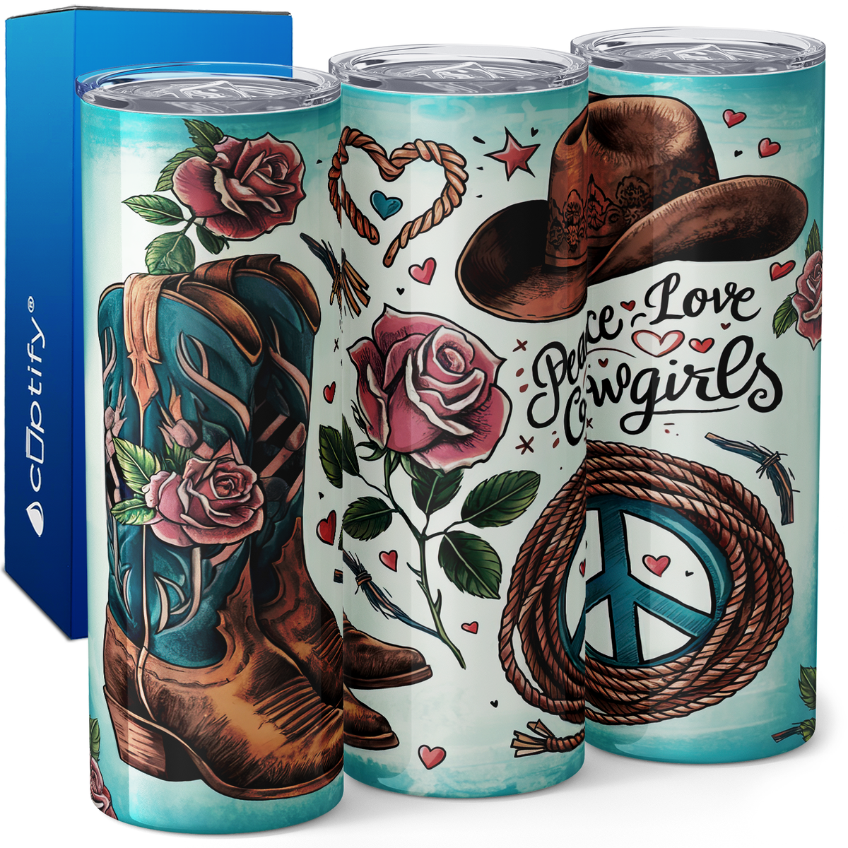 Peace Love Cowgirls 20oz Skinny Tumbler