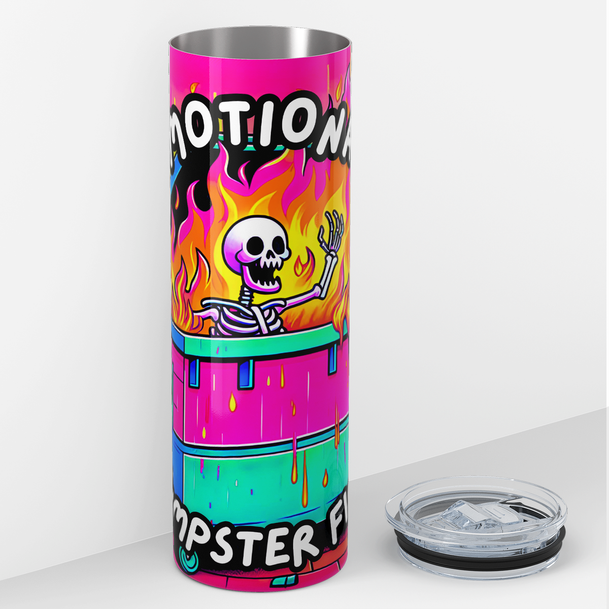 Emotional Dumpster Fire Skeleton 20oz Skinny Tumbler