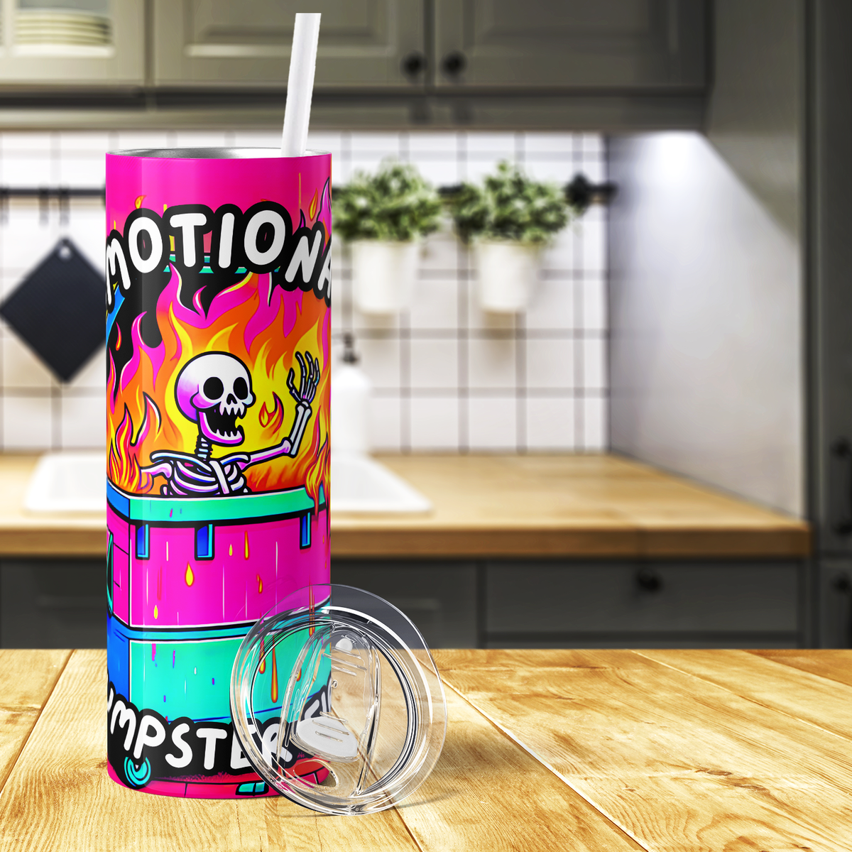 Emotional Dumpster Fire Skeleton 20oz Skinny Tumbler