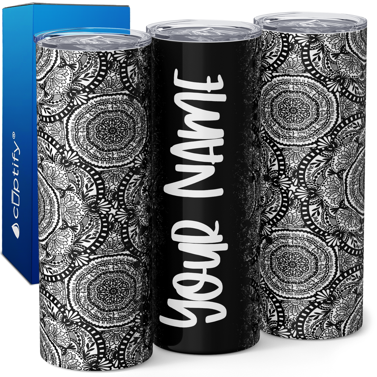 Personalized Cuss Words Mandala 20oz Skinny Tumbler