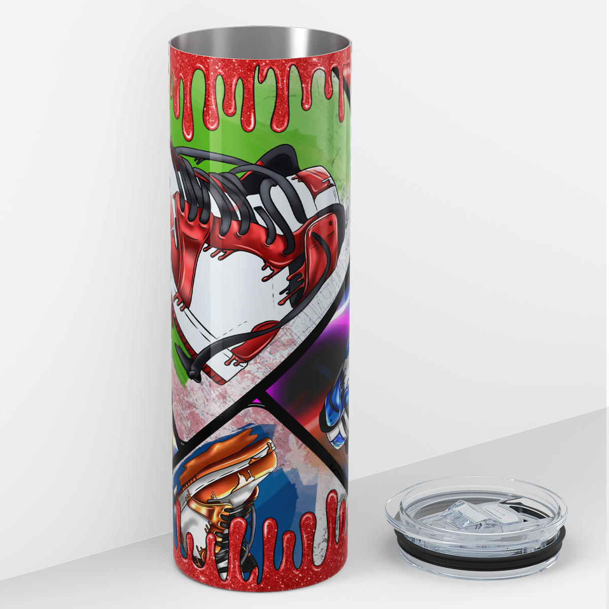 Red Glitter Dripping Sneakers 20oz Skinny Tumbler