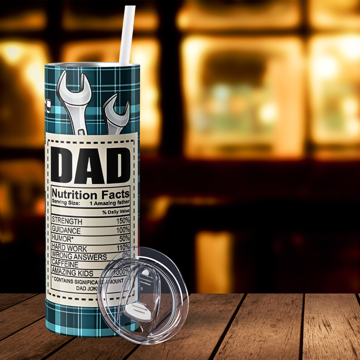 Best Dad Ever Nutrion Facts with Tools 20oz Skinny Tumbler