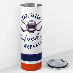 Eat Sleep Hockey Repeat Blue and Orange 20oz Skinny Tumbler