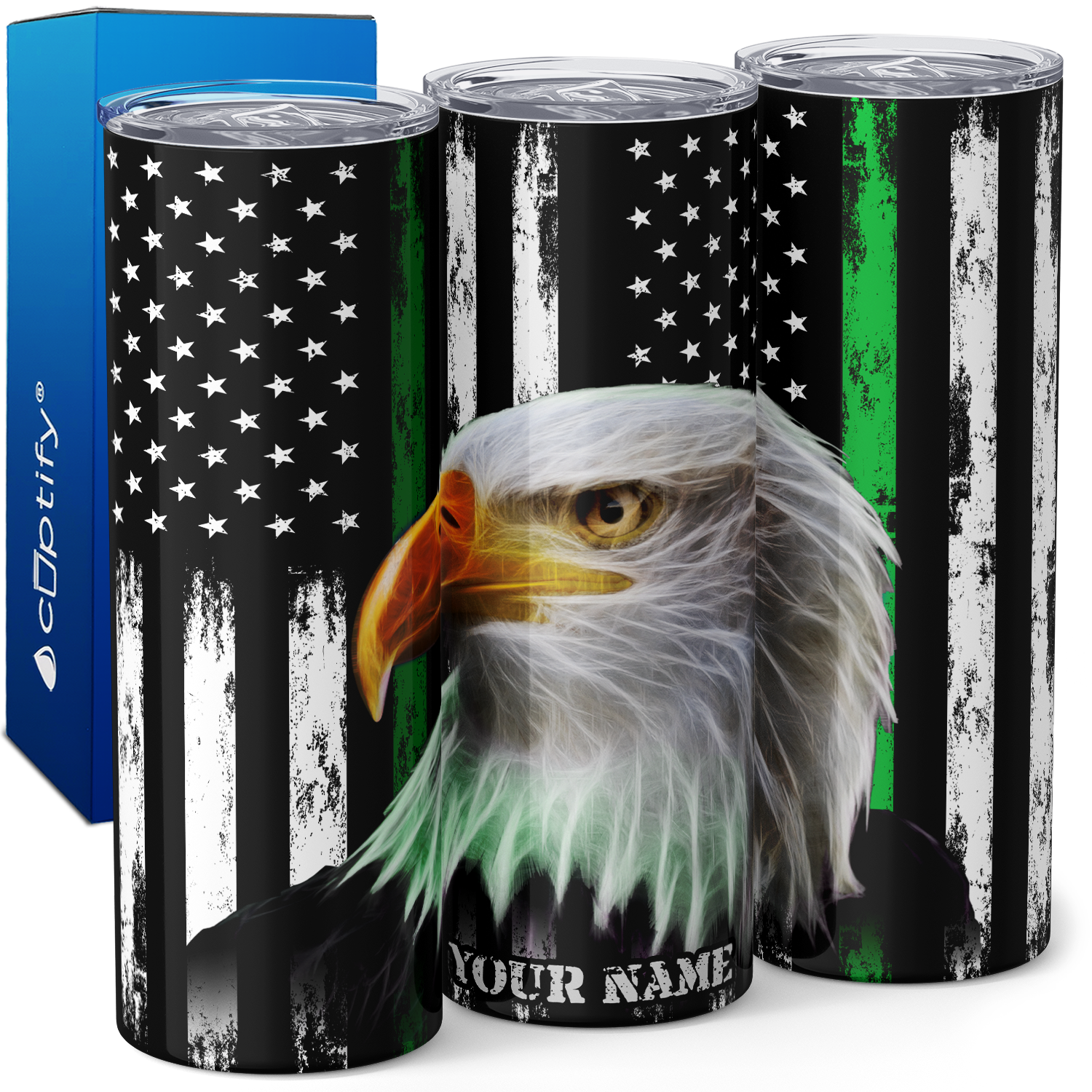 Personalized Border Patrol Flag with Eagle 20oz Skinny Tumbler