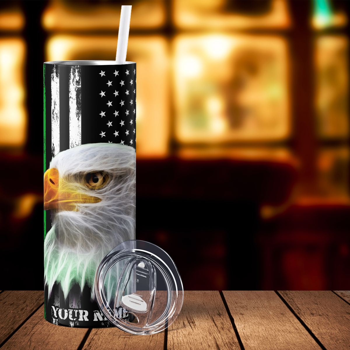 Personalized Border Patrol Flag with Eagle 20oz Skinny Tumbler