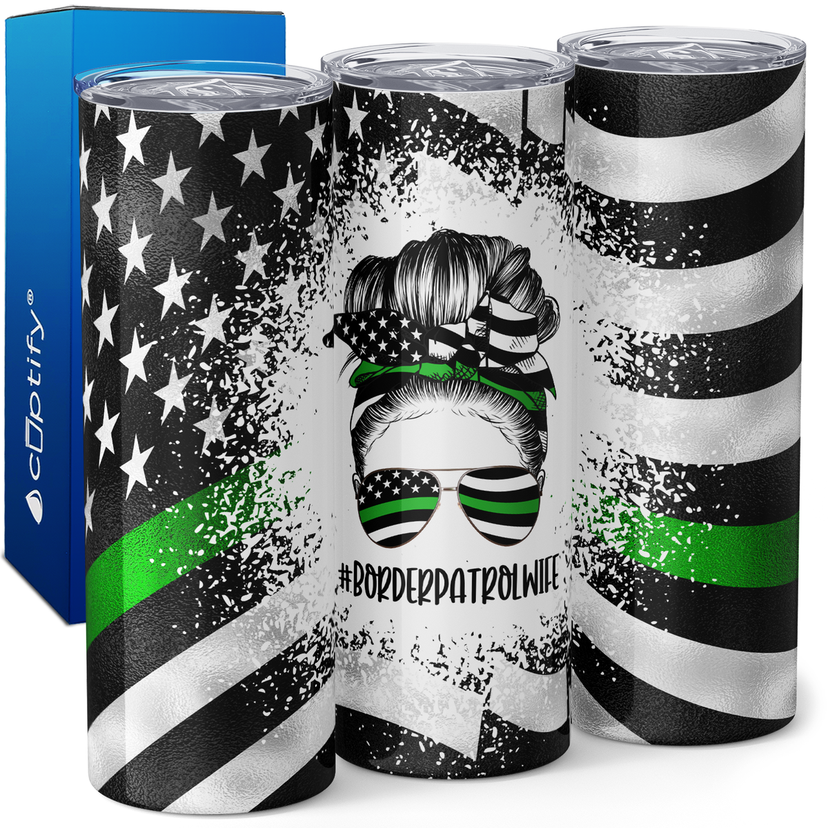 Border Patrol Wife Messy Bun 20oz Skinny Tumbler