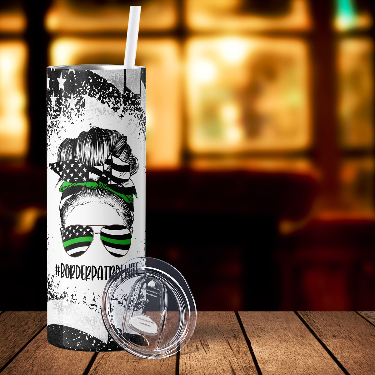 Border Patrol Wife Messy Bun 20oz Skinny Tumbler