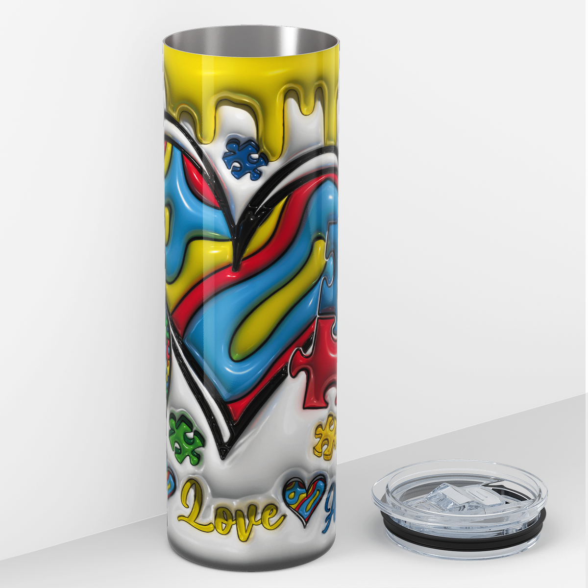 Peace Love Autism Awareness 20oz Skinny Tumbler