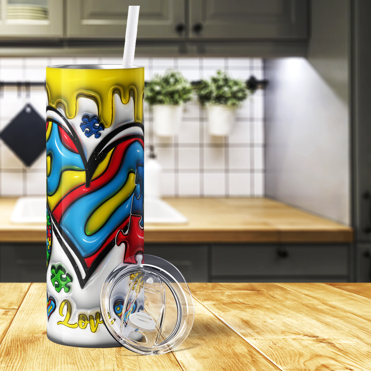 Peace Love Autism Awareness 20oz Skinny Tumbler