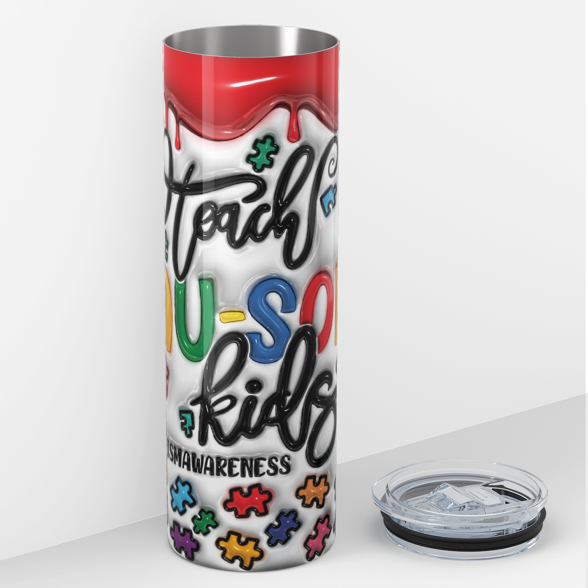 Teach Au-some Kids Autism Awareness 20oz Skinny Tumbler