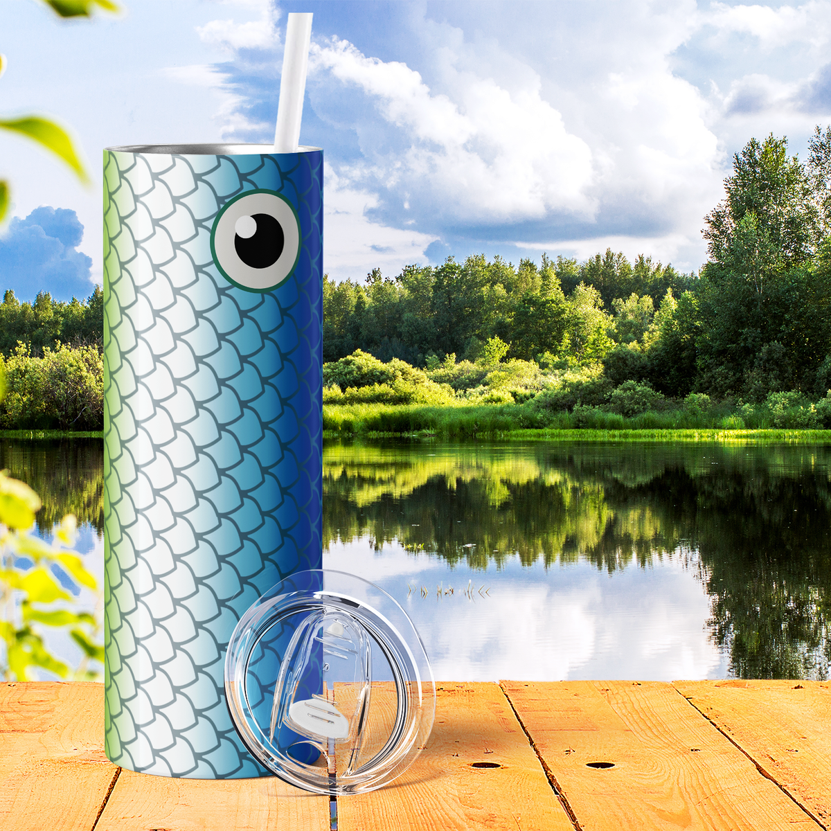 fish lure tumblers Blue Green Middle Fishing Lure 20oz Skinny Tumbler