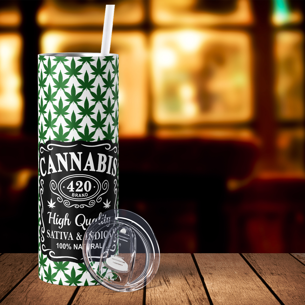 Cannabis 100% Natural Nutrition Facts Funny Weed 20oz Skinny Tumbler