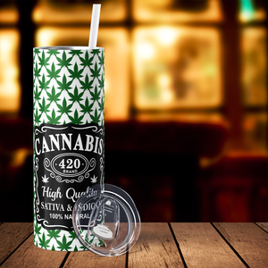 Cannabis 100% Natural Nutrition Facts Funny Weed 20oz Skinny Tumbler