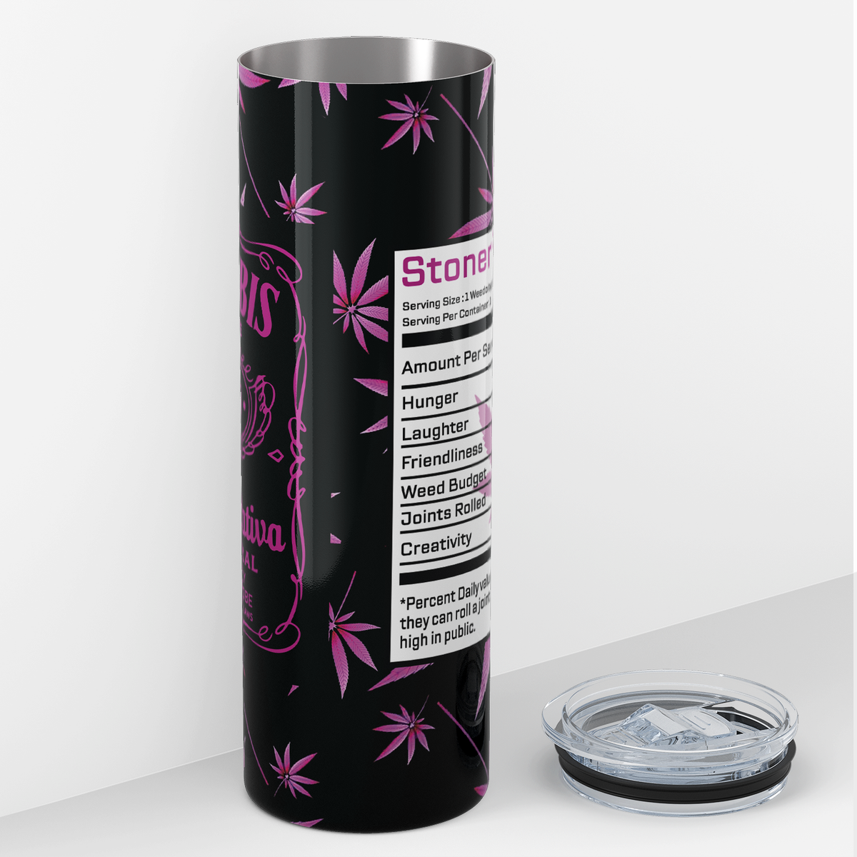 Stoner Facts Black Pink Funny Weed 20oz Skinny Tumbler