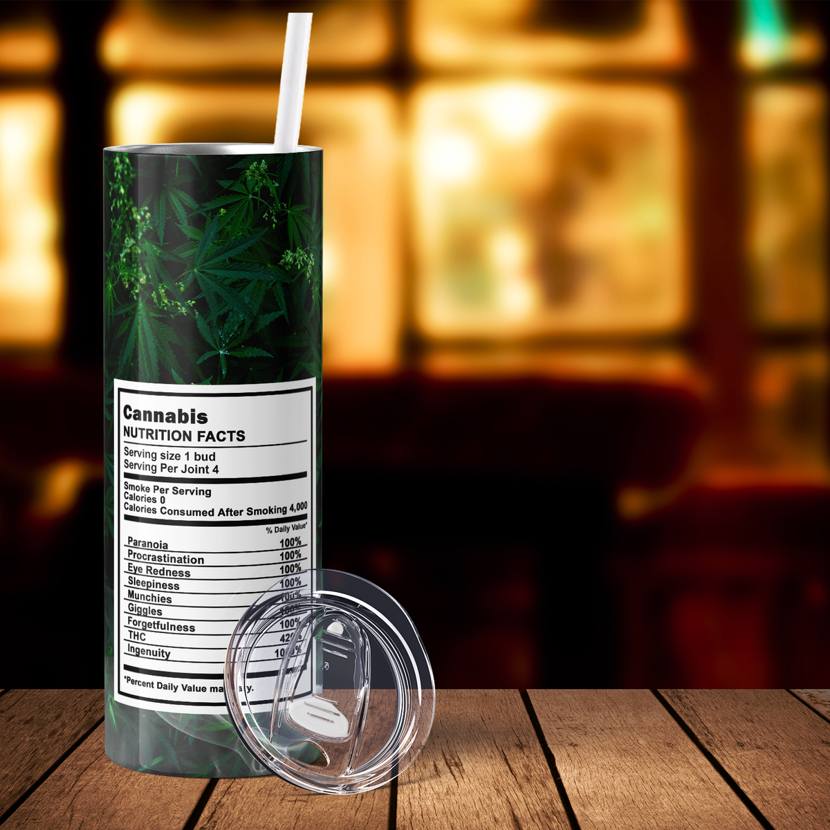 Cannabis Nutrition Facts Funny Weed 20oz Skinny Tumbler