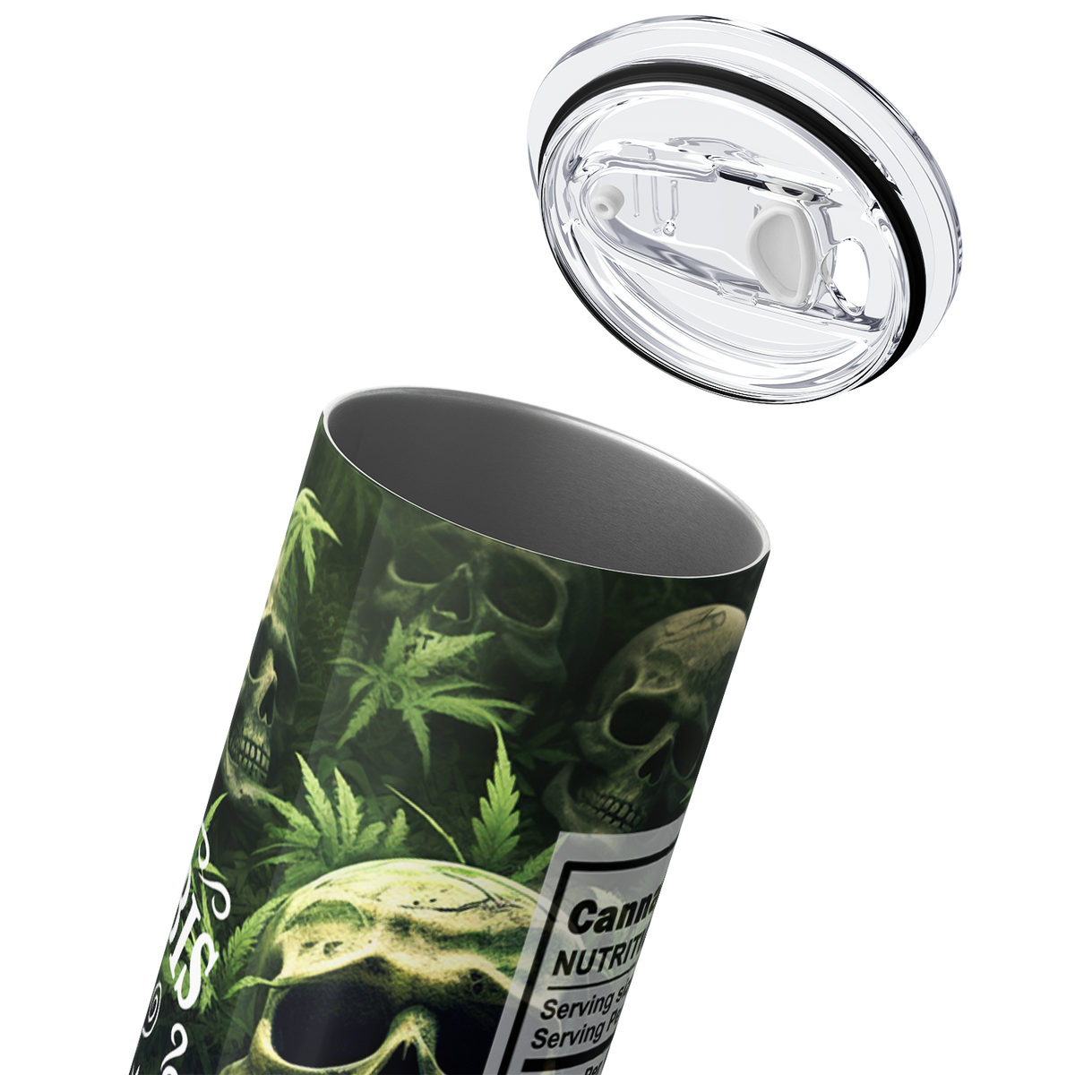 Nutrition Facts Cannabis Skulls Funny Weed 20oz Skinny Tumbler