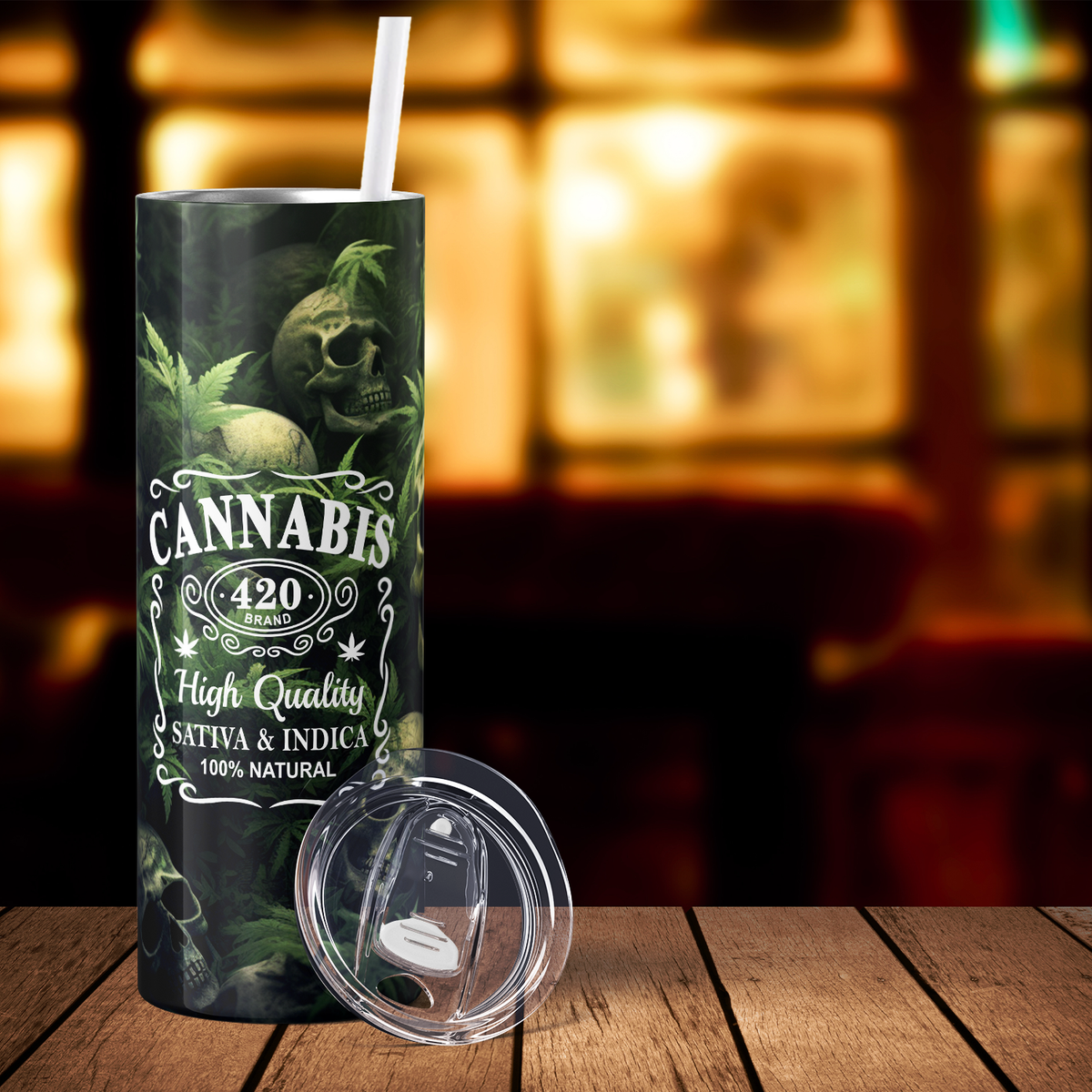 Nutrition Facts Cannabis Skulls Funny Weed 20oz Skinny Tumbler