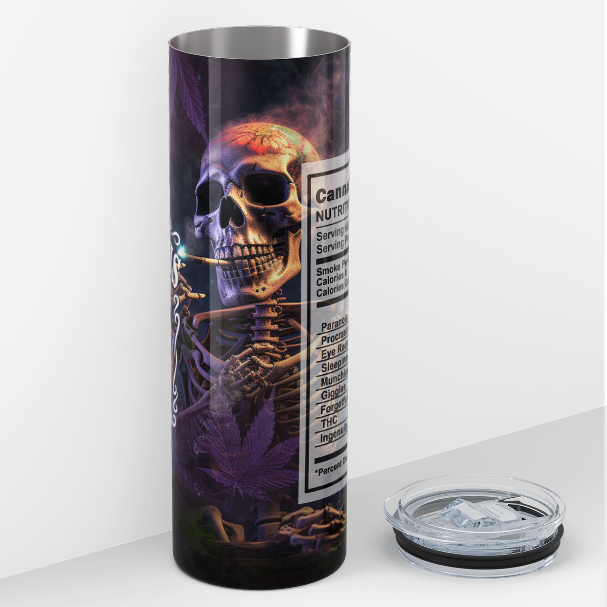 Nutrition Facts Cannabis Skeleton Funny Weed 20oz Skinny Tumbler