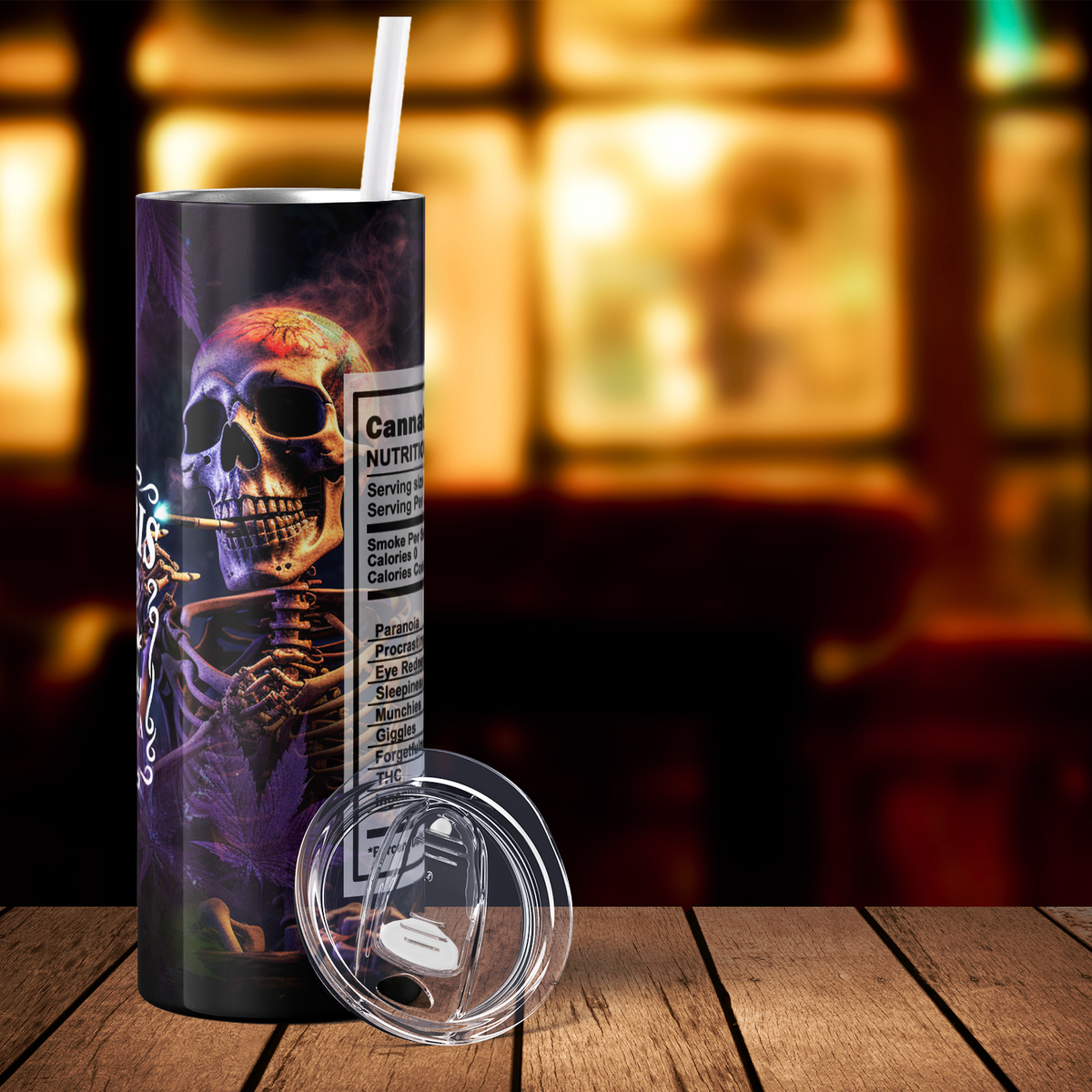 Nutrition Facts Cannabis Skeleton Funny Weed 20oz Skinny Tumbler