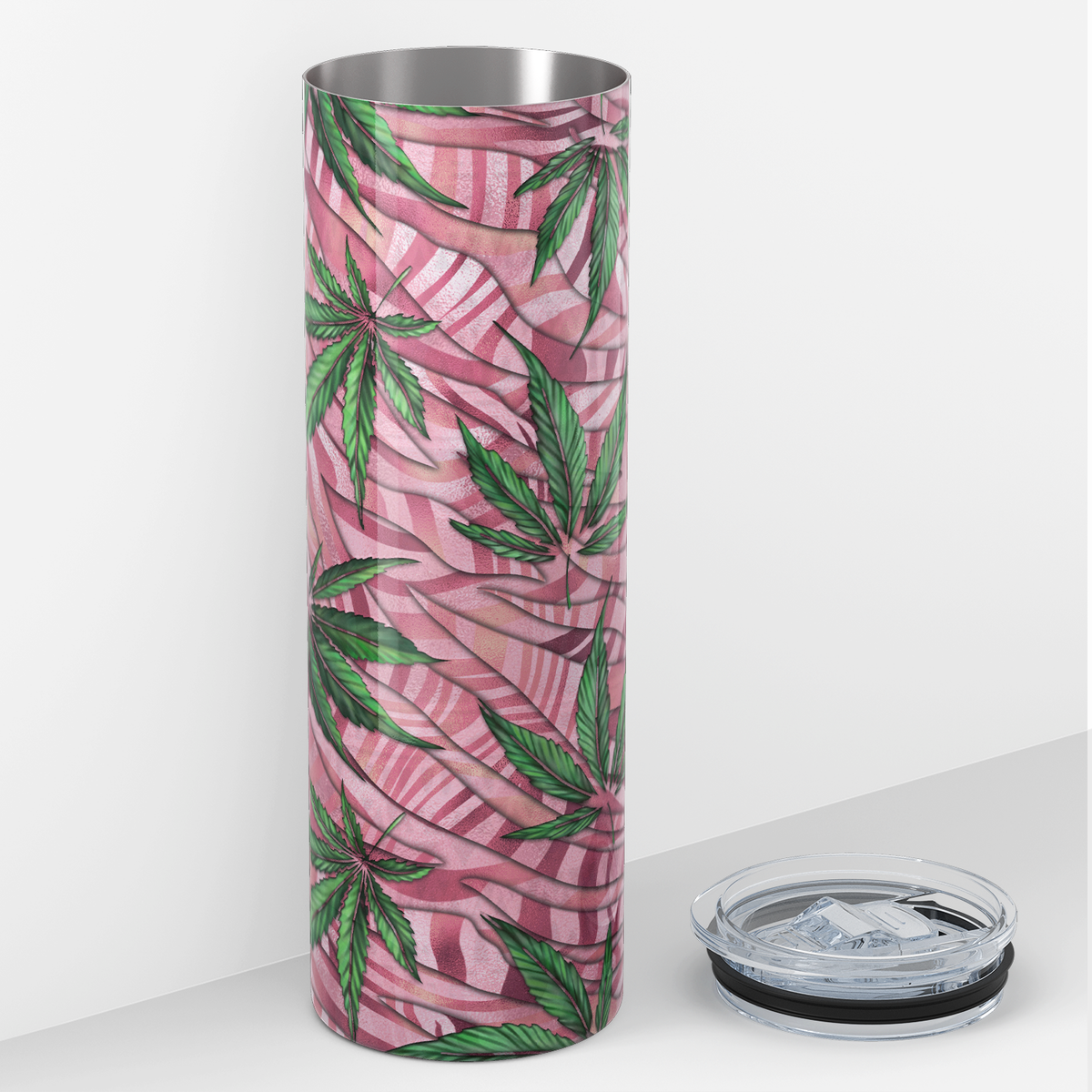 Weed on Pink Stripes 20oz Skinny Tumbler