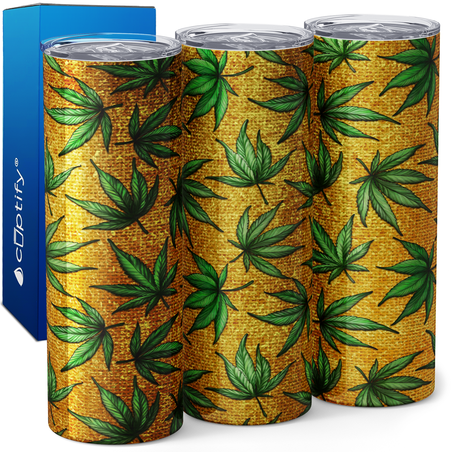 Cannabis Pattern on Yellow 20oz Skinny Tumbler