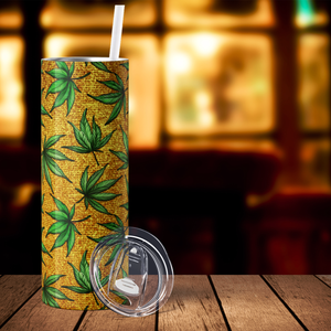 Cannabis Pattern on Yellow 20oz Skinny Tumbler