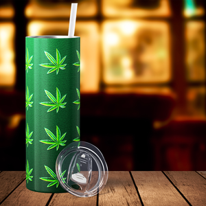 Cannabis Pattern on Green 20oz Skinny Tumbler