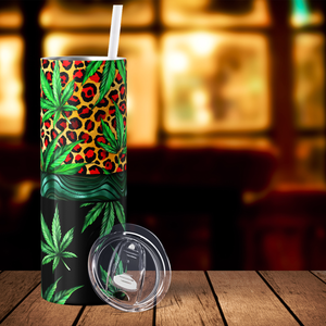 Cannabis with Leopard Pattern 20oz Skinny Tumbler