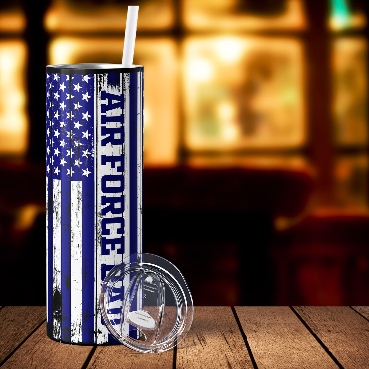Air Force Dad American Flag 20oz Skinny Tumbler
