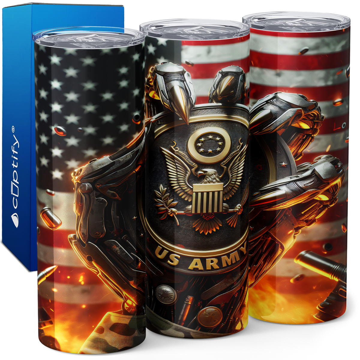 US ARMY American Flag 20oz Skinny Tumbler