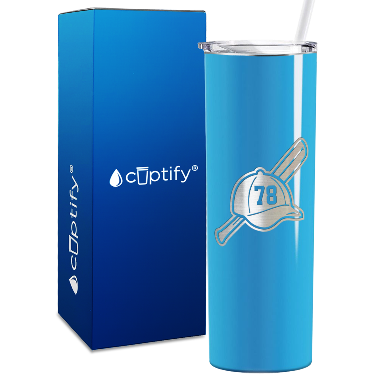 Baseball Bat and Hat with Personalized Number 20oz Skinny Tumbler