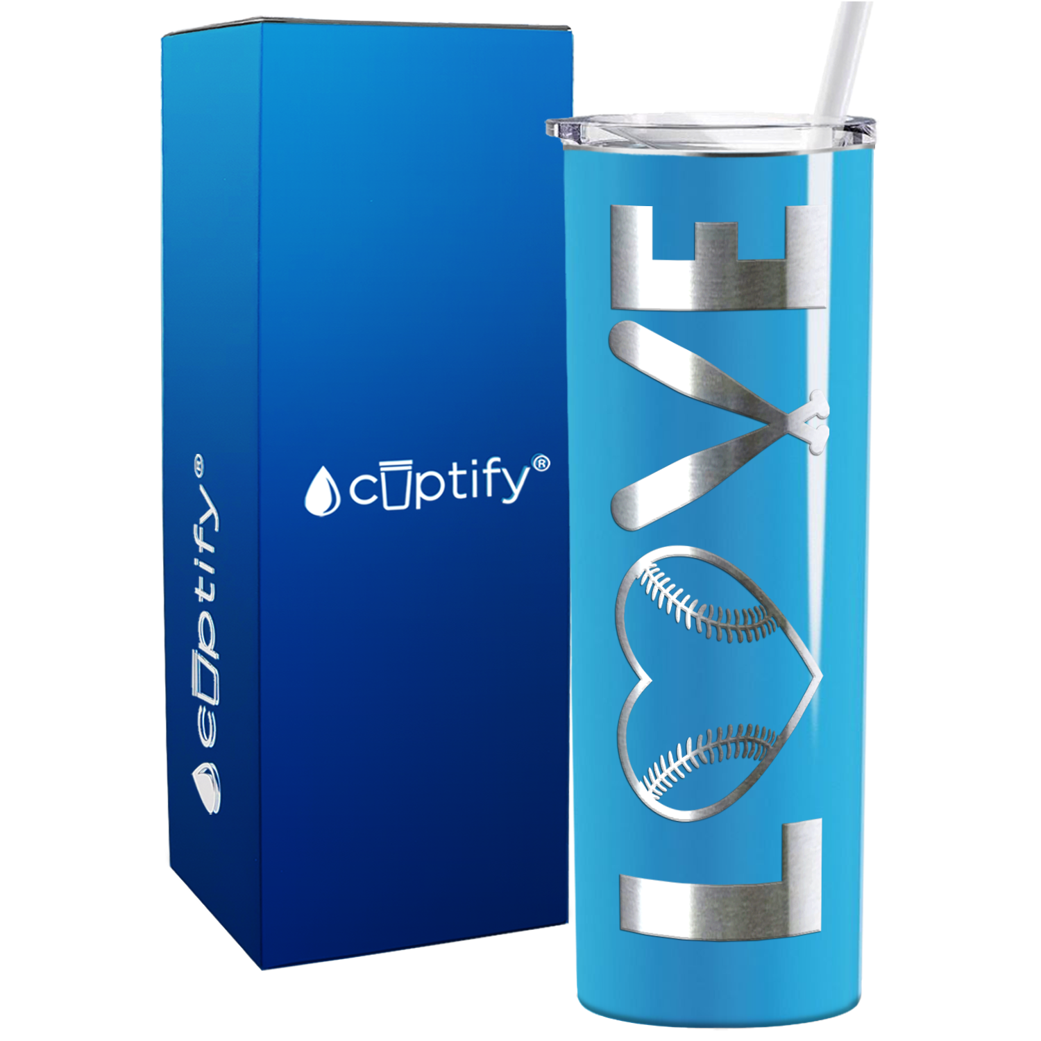 Love Baseball on 20oz Skinny Stainless Steel Tumbler