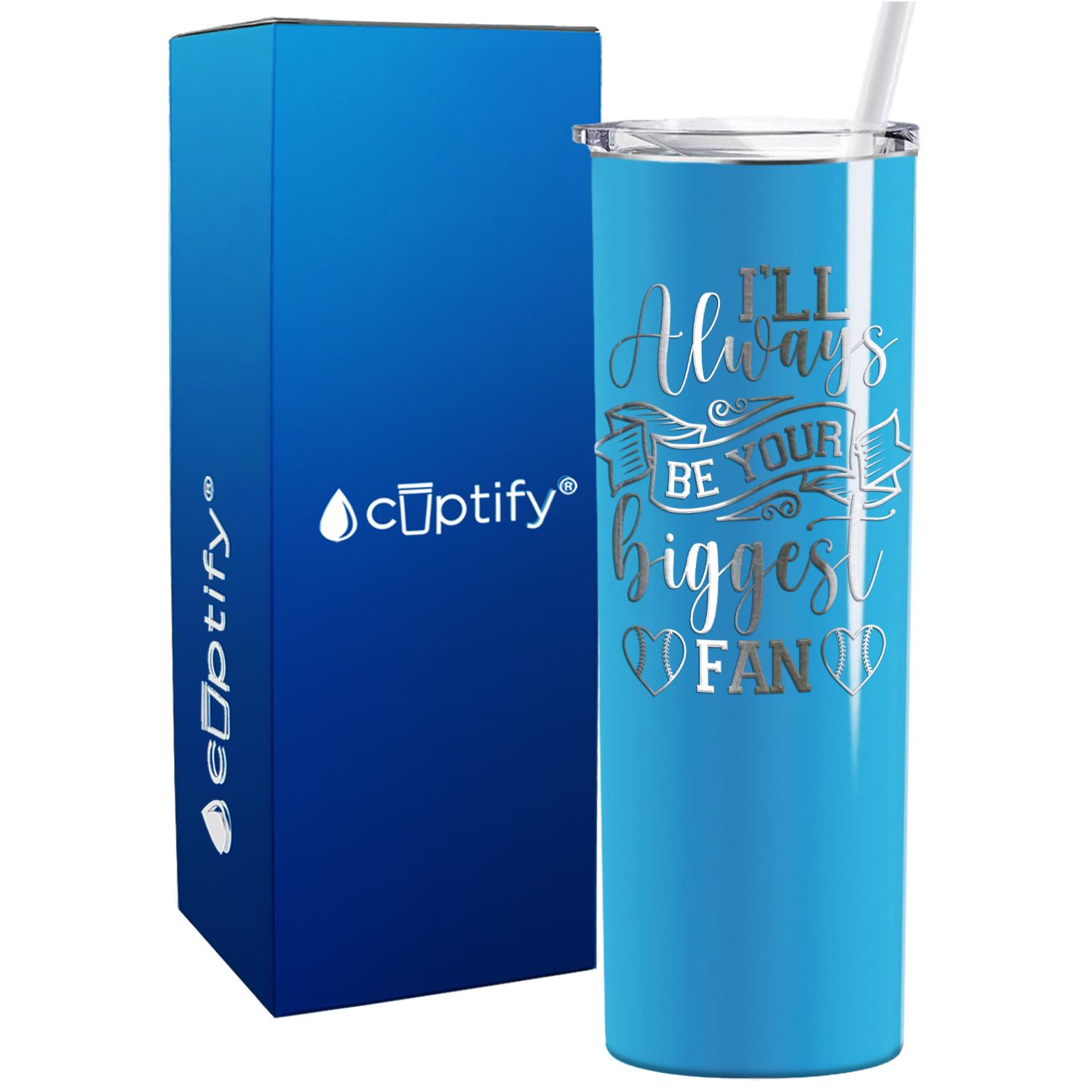 I'll Always Be Your Biggest Fan Baseball on 20oz Skinny Stainless Steel Tumbler