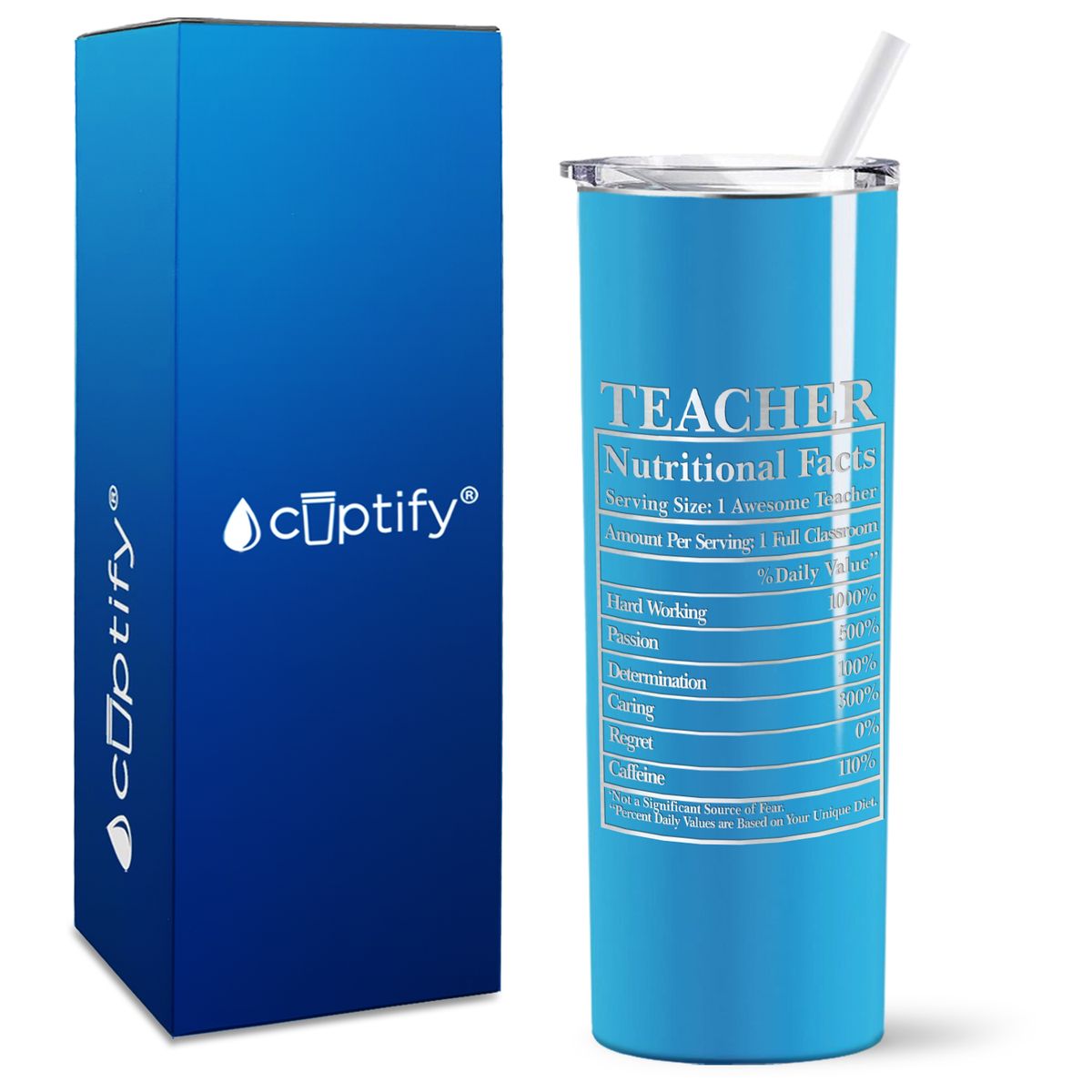Teacher Nutritional Facts on 20oz Skinny Tumbler