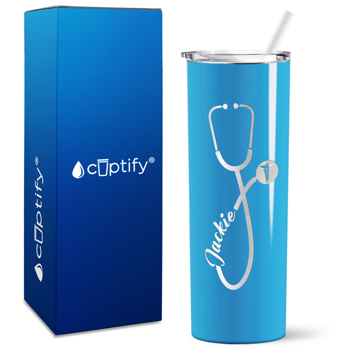 Personalized Stethoscope Cadeceus on 20oz Skinny Tumbler