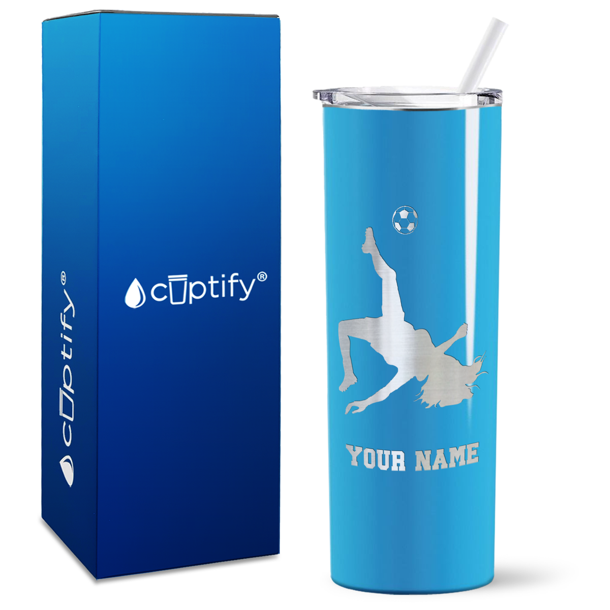 Personalized Soccer Player Female on 20oz Skinny Tumbler