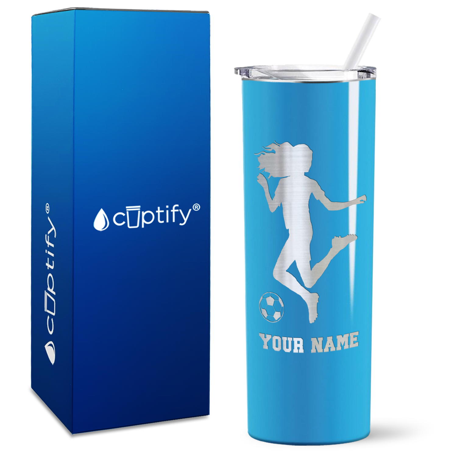 Personalized Soccer Player Female Kick on 20oz Skinny Tumbler