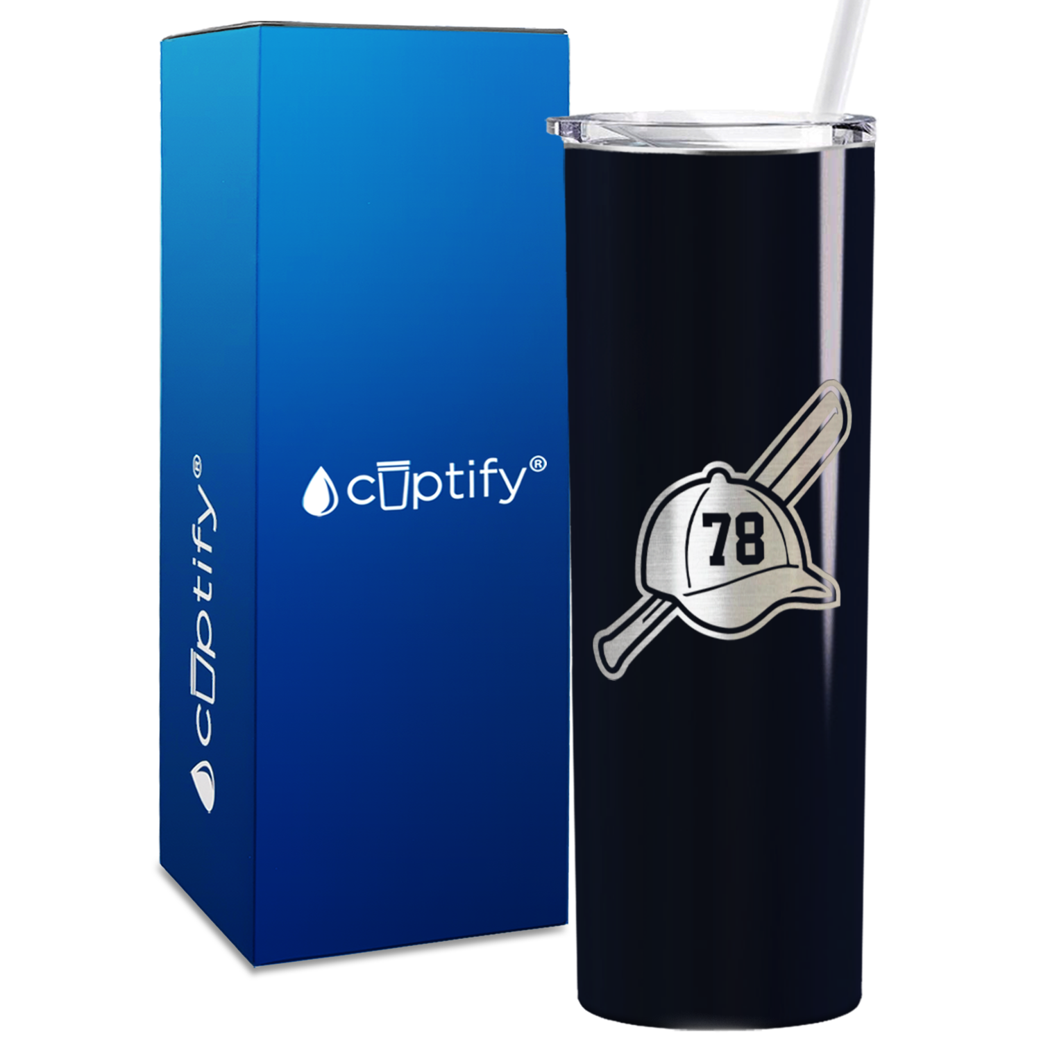 Baseball Bat and Hat with Personalized Number 20oz Skinny Tumbler