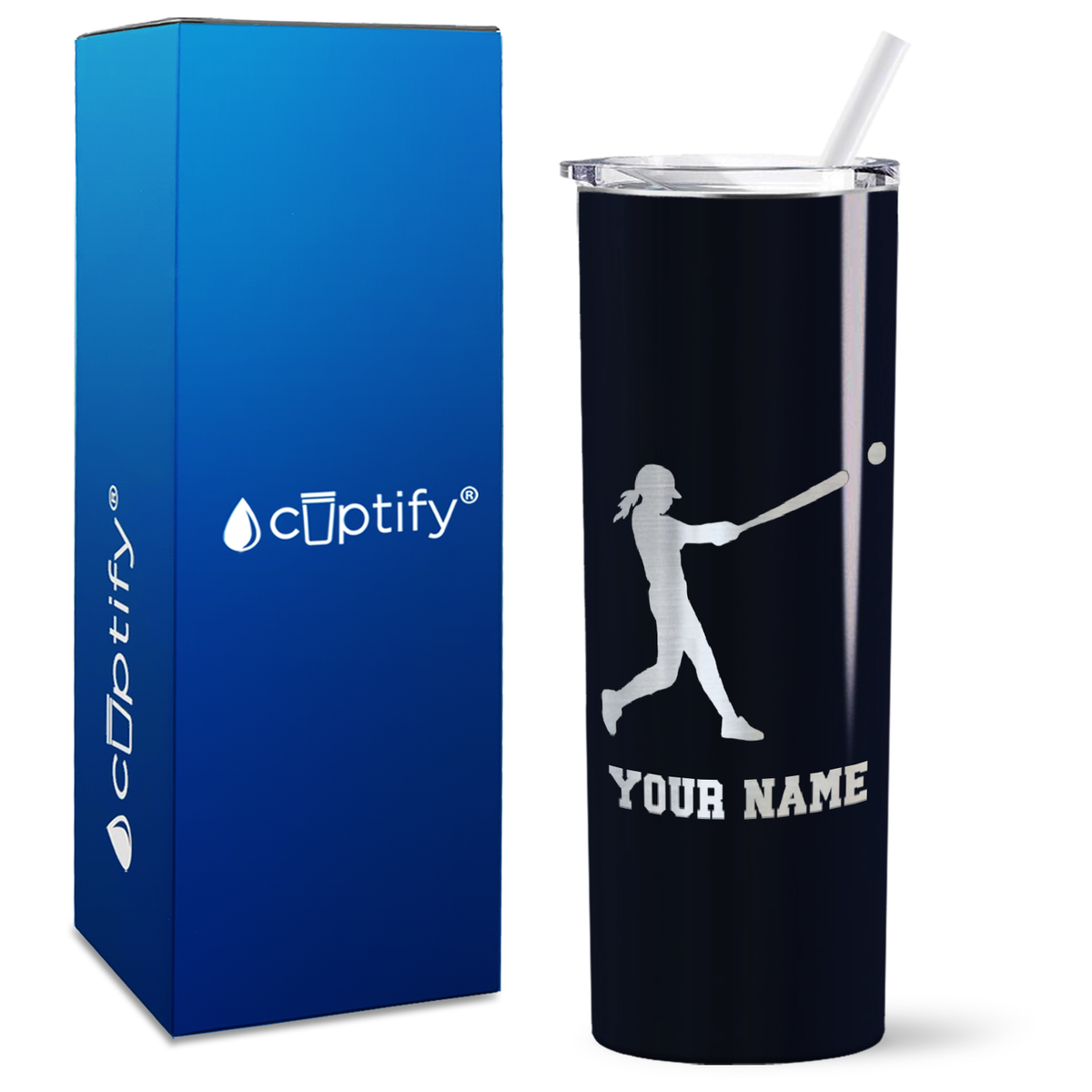 Personalized Softball Girl at Bat on 20oz Skinny Tumbler