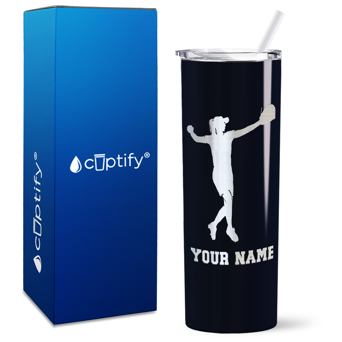 Personalized Softball Player on 20oz Skinny Tumbler