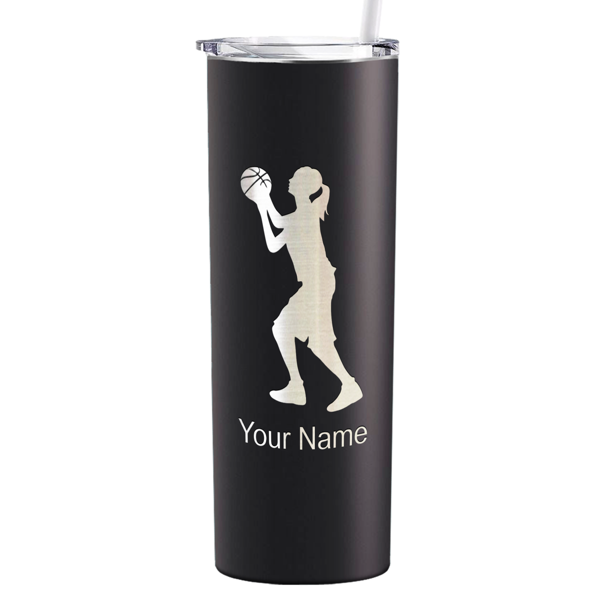 Personalized Girl Shooting Basketball on 20oz Skinny Tumbler