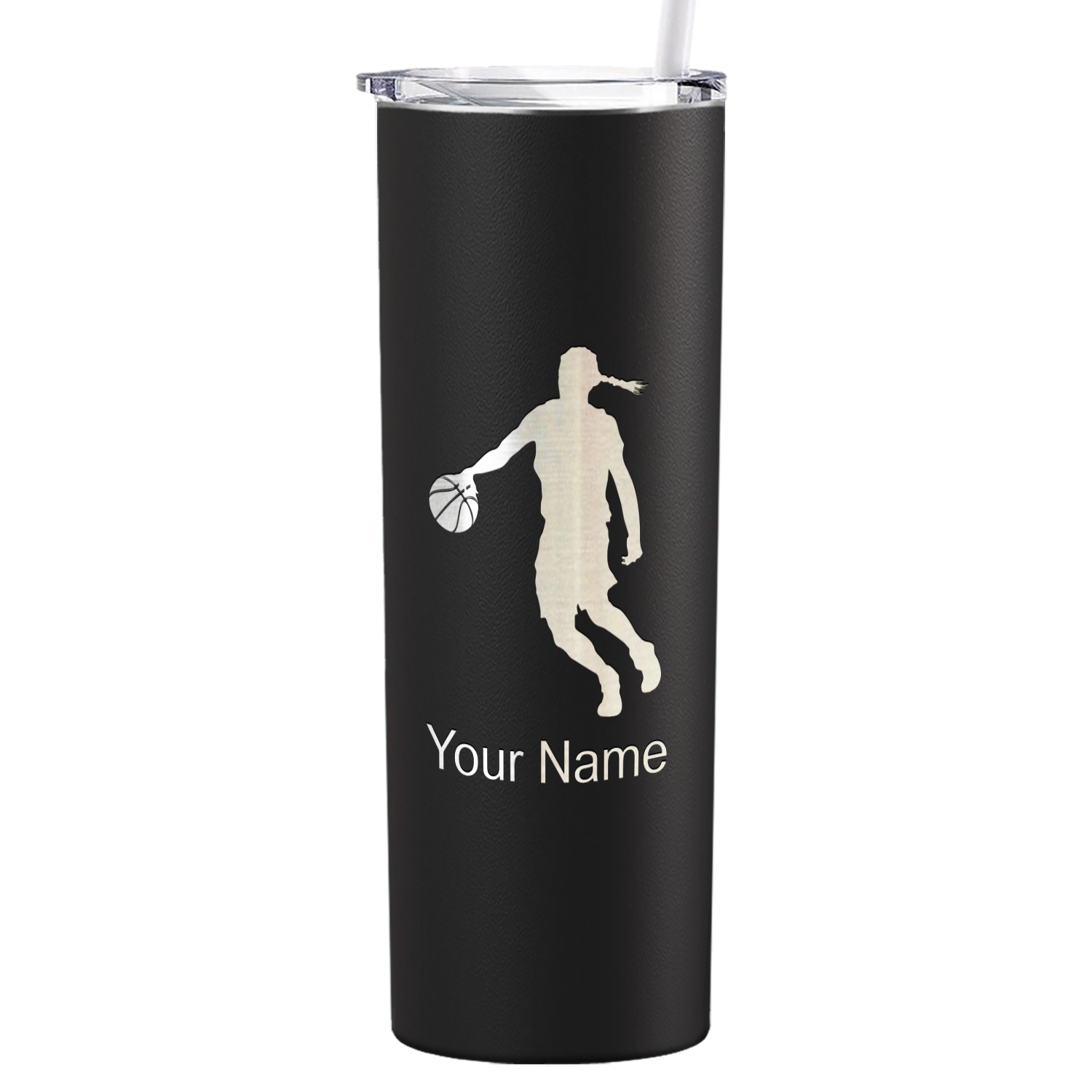 Personalized Basketball Girl Player Silhouette on 20oz Skinny Tumbler