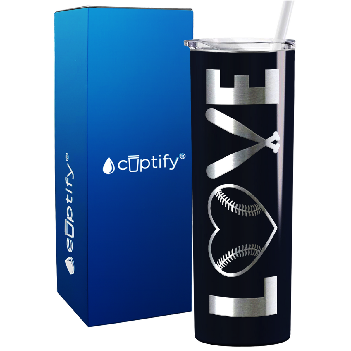 Love Baseball on 20oz Skinny Stainless Steel Tumbler