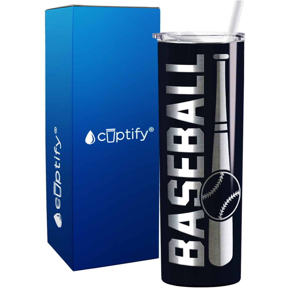Baseball Bat and Ball on 20oz Skinny Stainless Steel Tumbler