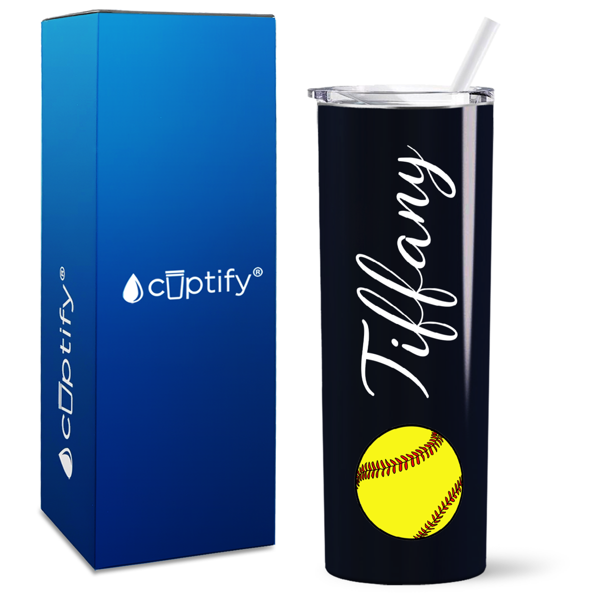 Personalized Softball on 20oz Skinny Tumbler