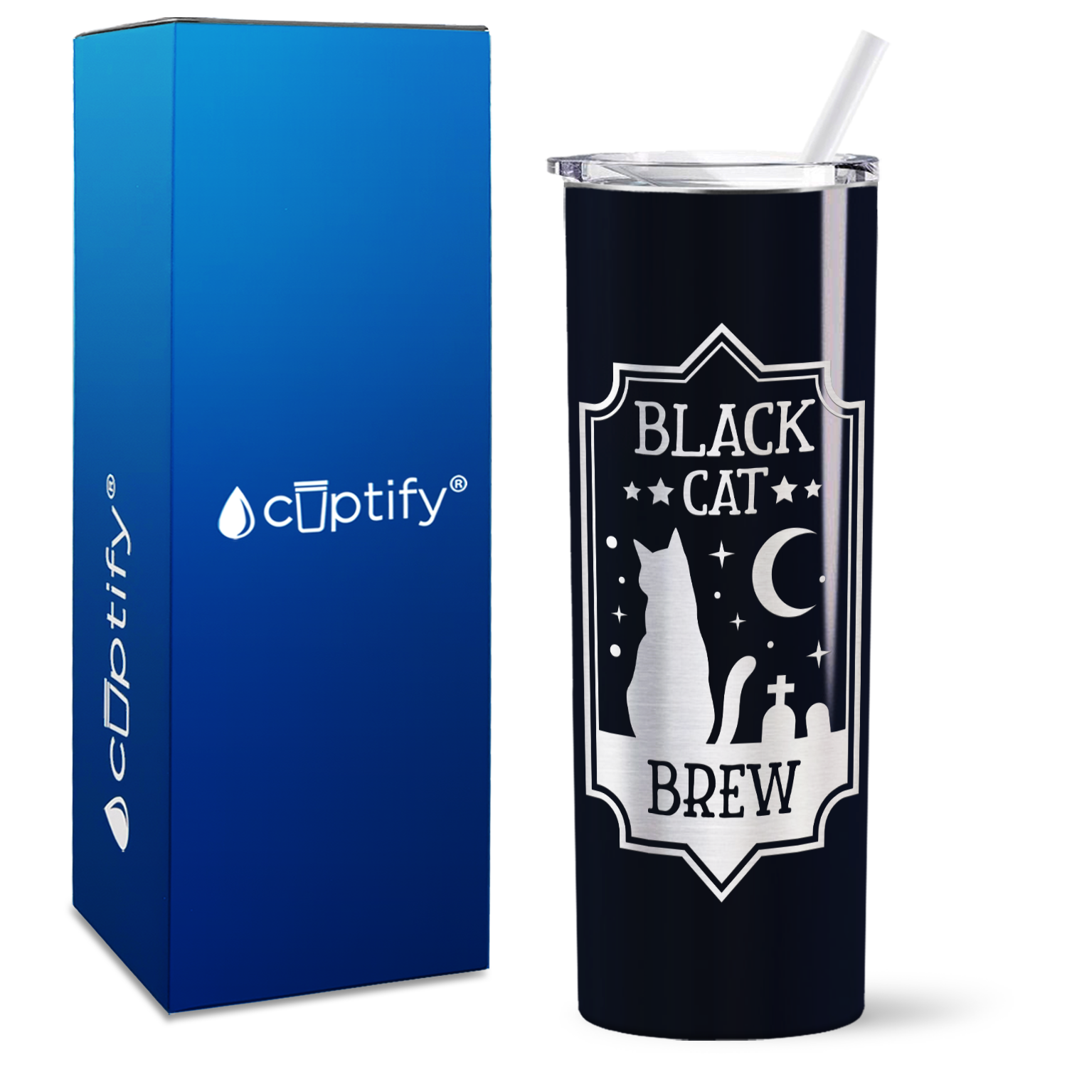 Black Cat Brew on Black 20oz Halloween Skinny Tumbler